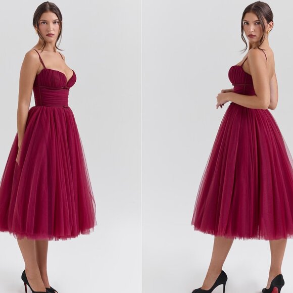 HOUSE OF CB 'Countess' Cabernet Tulle Midi Dress NWOT - Picture 2 of 7